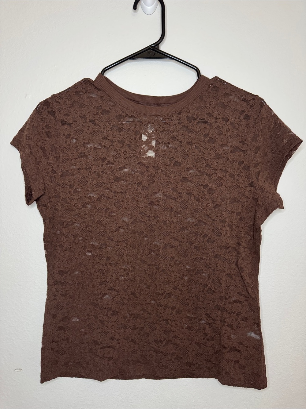 Aerie Brown Lace Short Sleeve Top